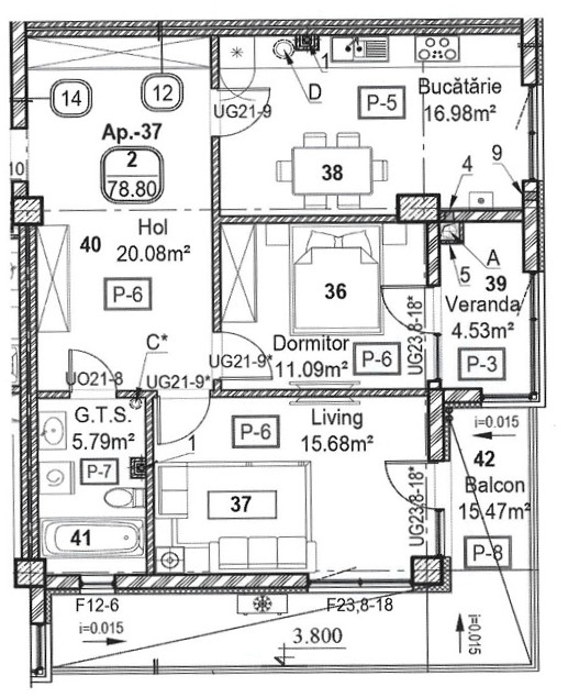 Apartament cu 2 camere (Nr. 37) în complexul Horus City – tehnologie, liniște și confort absolut în inima Chișinăului